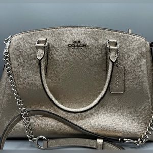 COACH Women's Handbag Carryall Satchel 
Color is noted as Platinum Metallic